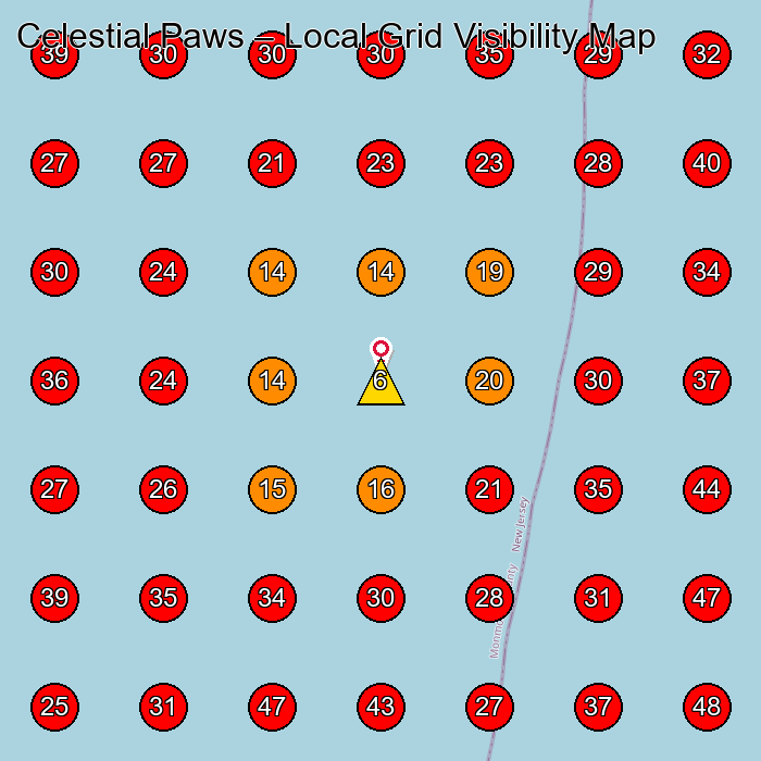Celestial Paws GeoGrid visibility map for Pet Groomer in None